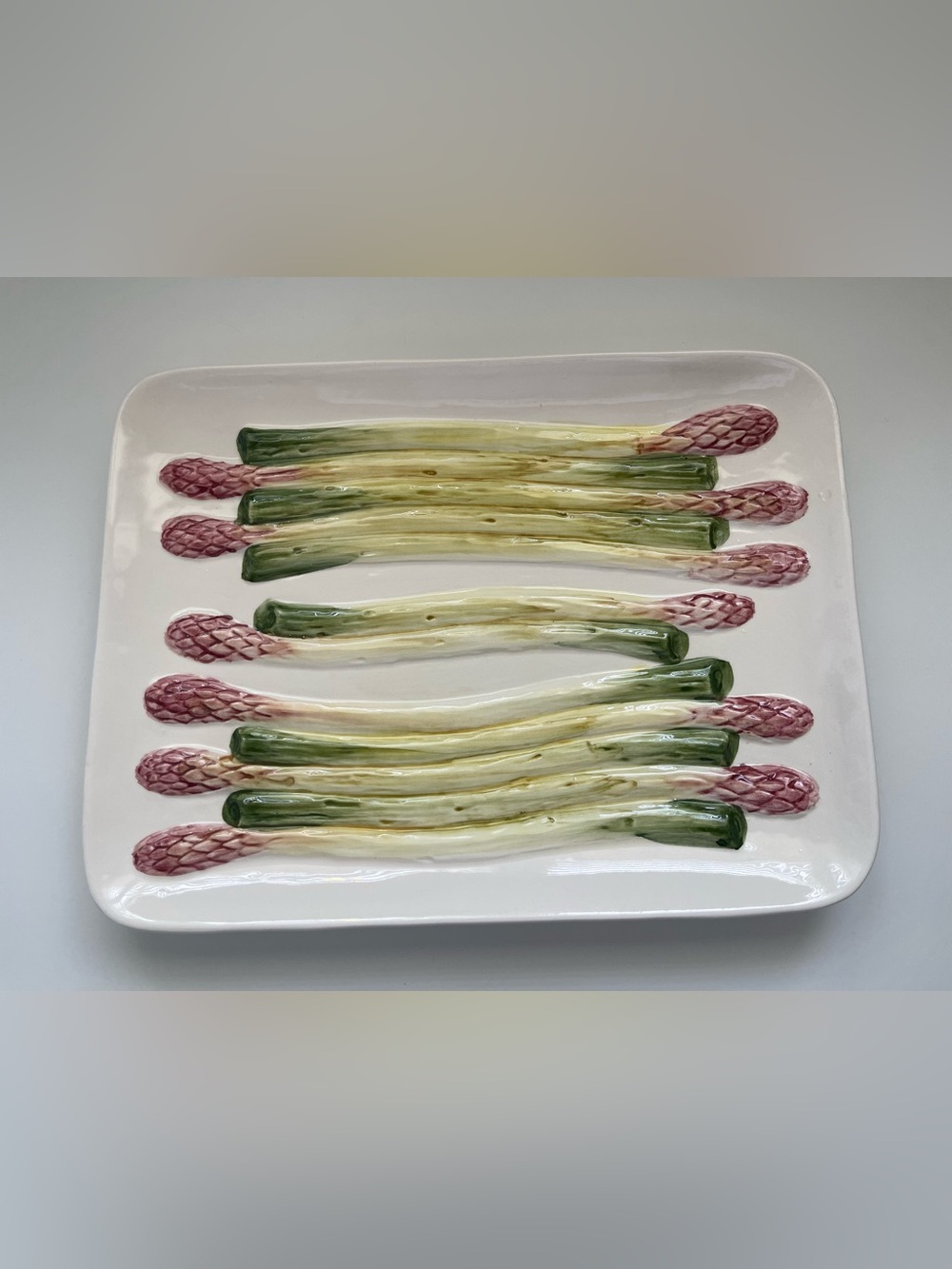 OLFAIRE PORTUGAL MAGOLICA 3D ASPARAGUS 12"x 9" PLATTER PLATE DISH WHITE GREEN
